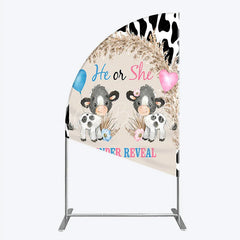 Lofaris He or She Gender Reveal Cow Half Moon Arch Backdrop Western Farm Animal and Pampas Grass Party Cover