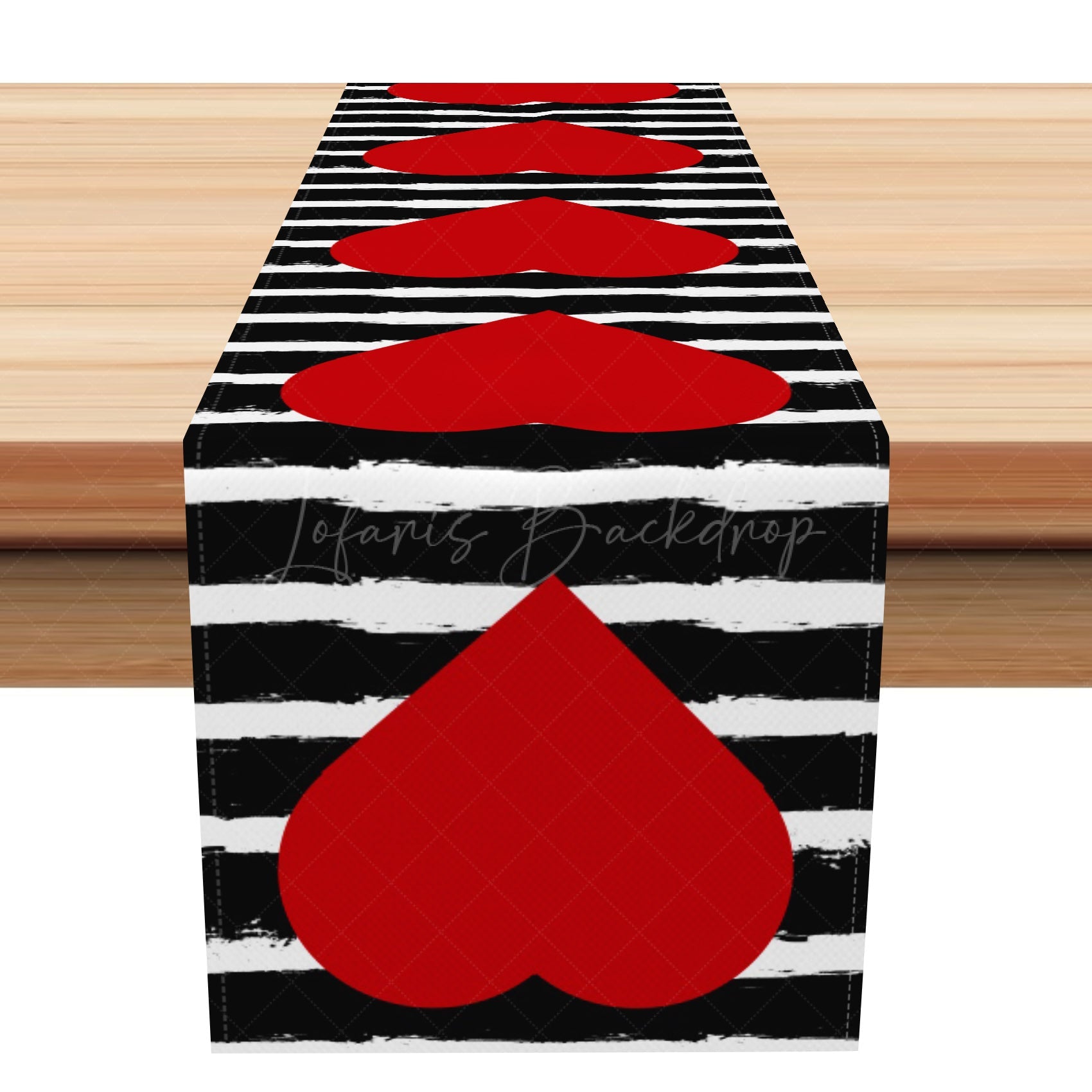 Lofaris Heart Black White Stripe Valentines Day Table Runner