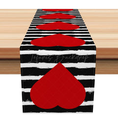 Lofaris Heart Black White Stripe Valentines Day Table Runner