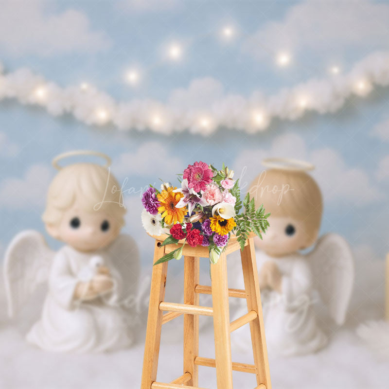 Lofaris Heavenly Angel Candles Blue Sky Cake Smash Backdrop