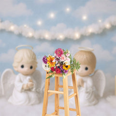 Lofaris Heavenly Angel Candles Blue Sky Cake Smash Backdrop