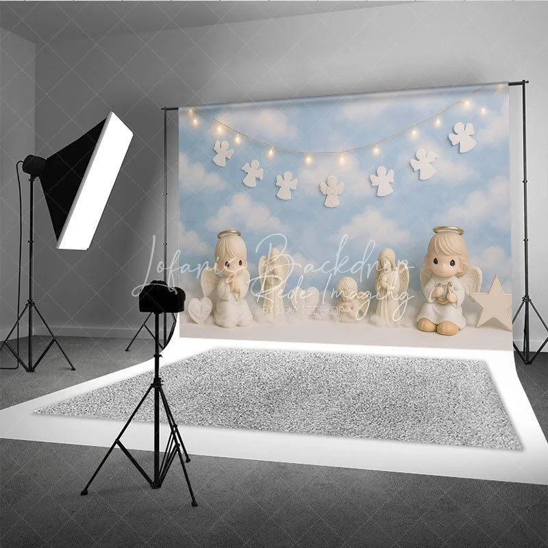 Lofaris Heavenly Little Angel and Blue Sky Photo Backdrop Cherub Blessing Birthday Photography Background