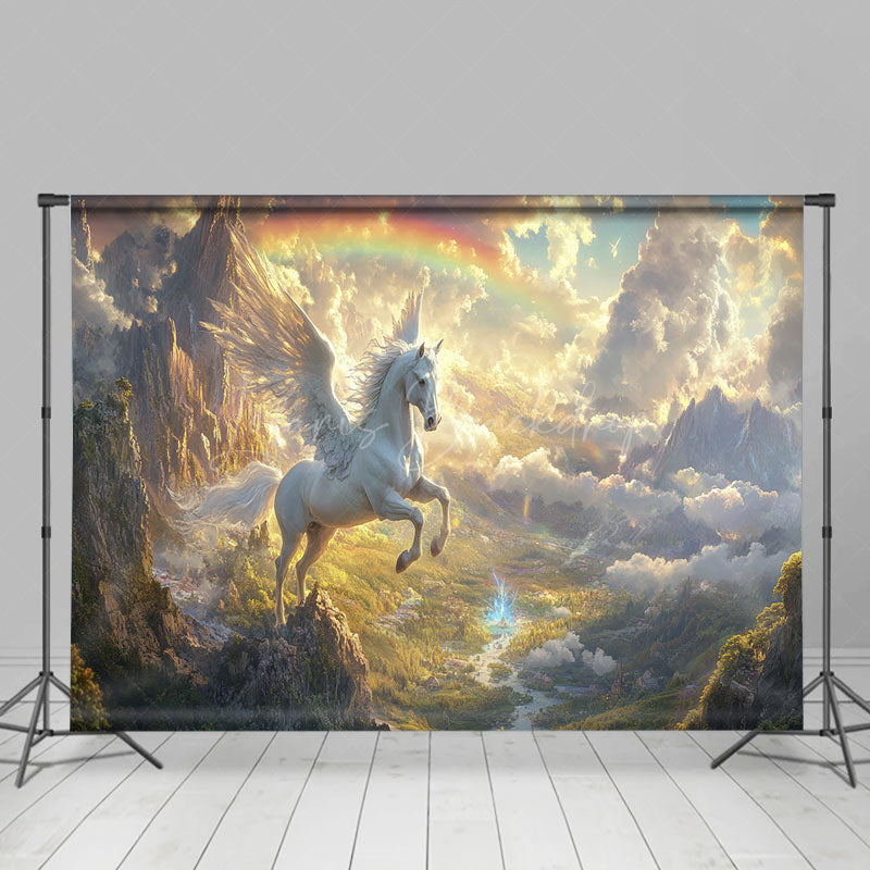 Lofaris Heavenly Pegasus Wonderland Rainbow Lake Backdrop