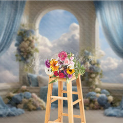 Lofaris Heavenly Window Seat Backdrop Blue Drapes with Sky View Elegant Wedding Floral Photography Background