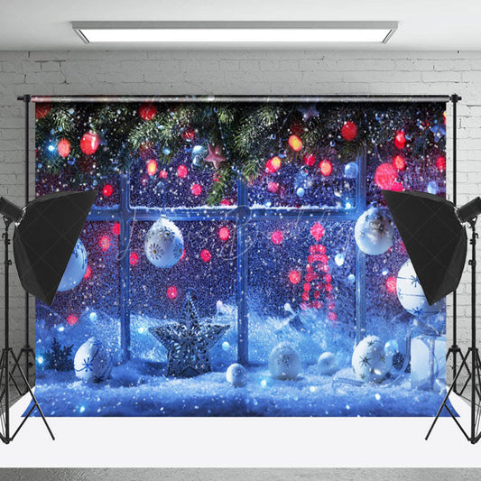 Lofaris Heavy Snowfall Bells Pine Leaves Christmas Backdrop