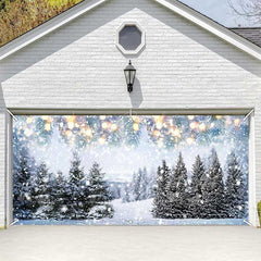 Lofaris Heavy Snowy Bokeh Light Trees Garage Door Banner