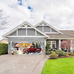 Lofaris Heavy Snowy Snowman Red Truck Garage Door Banner