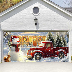 Lofaris Heavy Snowy Snowman Red Truck Garage Door Banner