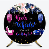 Lofaris Heels Or Wheels Floral Gender Reveal Round Backdrop