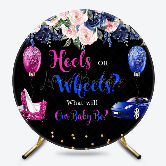 Lofaris Heels Or Wheels Floral Gender Reveal Round Backdrop