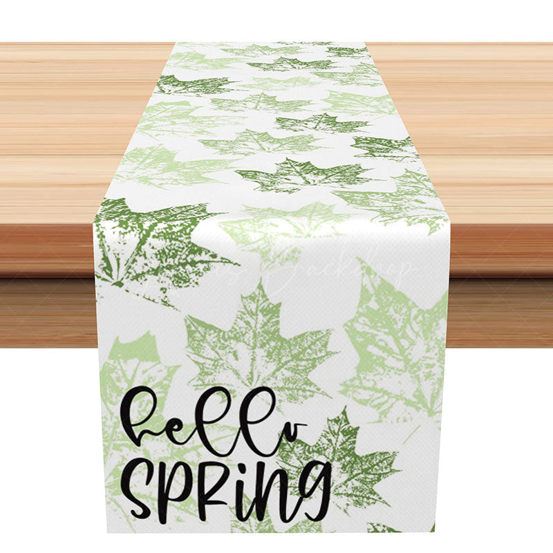 Lofaris Hello Spring Table Runner with Vibrant Green Leaves Fresh Botanical Design for Easter and Kitchen Decor