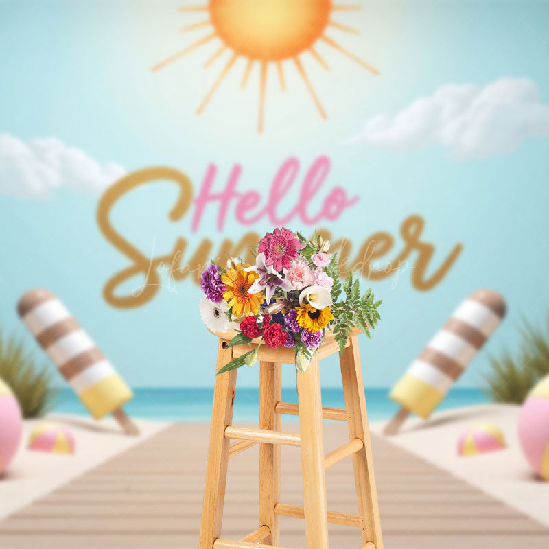 Lofaris Hello Summer Sandy Beach Cake Smash Photo Backdrop