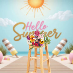 Lofaris Hello Summer Sandy Beach Cake Smash Photo Backdrop