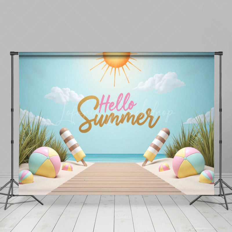 Lofaris Hello Summer Sandy Beach Cake Smash Photo Backdrop