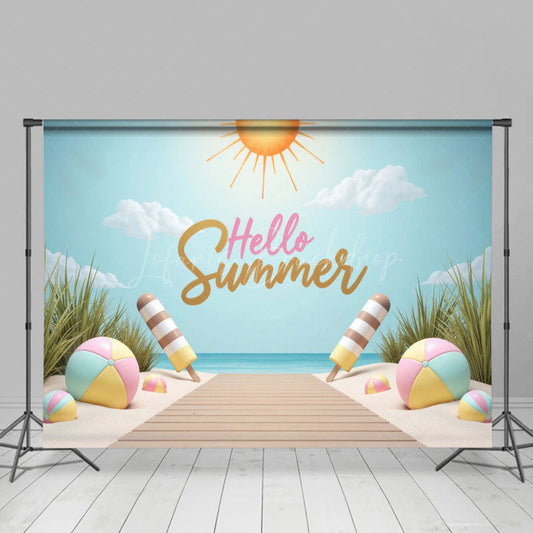 Lofaris Hello Summer Sandy Beach Cake Smash Photo Backdrop