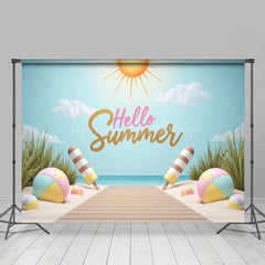 Lofaris Hello Summer Sandy Beach Cake Smash Photo Backdrop