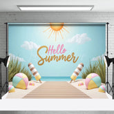 Lofaris Hello Summer Sandy Beach Cake Smash Photo Backdrop