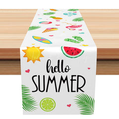 Lofaris Hello Summer Table Runner with Watermelon and Beach Print for Outdoor BBQ Picnic Party Kitchen Decor