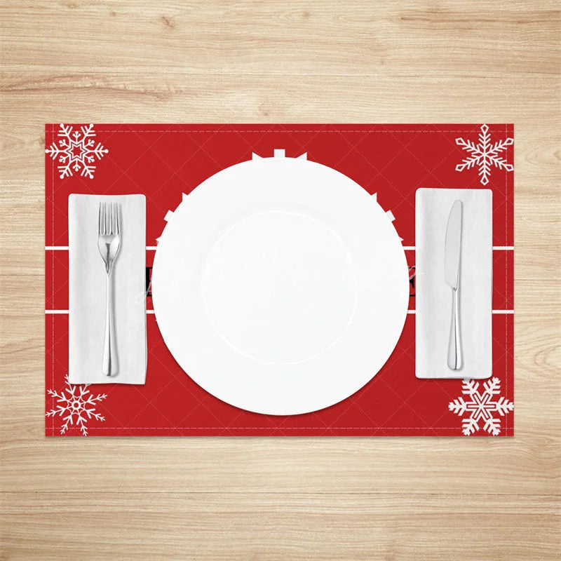 Lofaris Hello Winter Set of 4 Placemats Red with White Snowflakes Modern Holiday Table Mats Decor