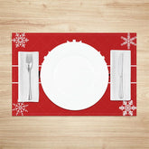Lofaris Hello Winter Set of 4 Placemats Red with White Snowflakes Modern Holiday Table Mats Decor