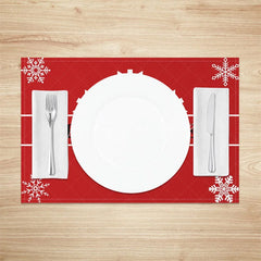 Lofaris Hello Winter Set of 4 Placemats Red with White Snowflakes Modern Holiday Table Mats Decor
