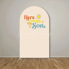 Lofaris Here Comes The Son Arch Backdrop Boho Sun Terracotta Background for Baby Shower