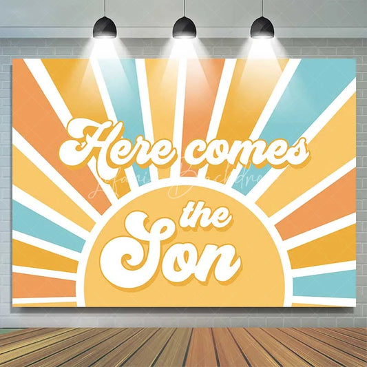 Lofaris Here Comes the Son Baby Shower Backdrop Retro Boho Sunshine Birthday Party Background Vintage Sun Ray Decorations