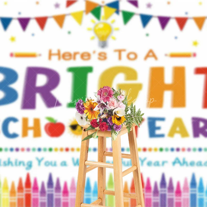 Lofaris Here’s To A Bright School Year Backdrop Colorful Pencils Crayons Apple First Day of Party