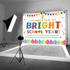 Lofaris Here’s To A Bright School Year Backdrop Colorful Pencils Crayons Apple First Day of Party