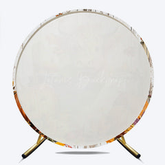 Lofaris Highland Cow in a Tub Round Backdrop Autumn Farm with Jack O’ Lanterns Rustic Fall Thanksgiving Photo Prop