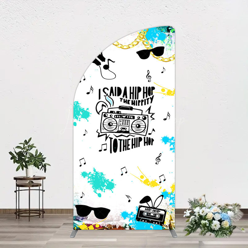 Lofaris Hip Hop Sunglasses Note Gold Necklace Half Moon Arch Backdrop