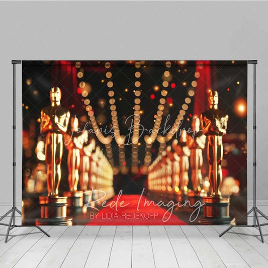 Lofaris Hollywood Awards Night Photography Backdrop Red Carpet Golden Statues Event Background VIP Movie Star Party Prop