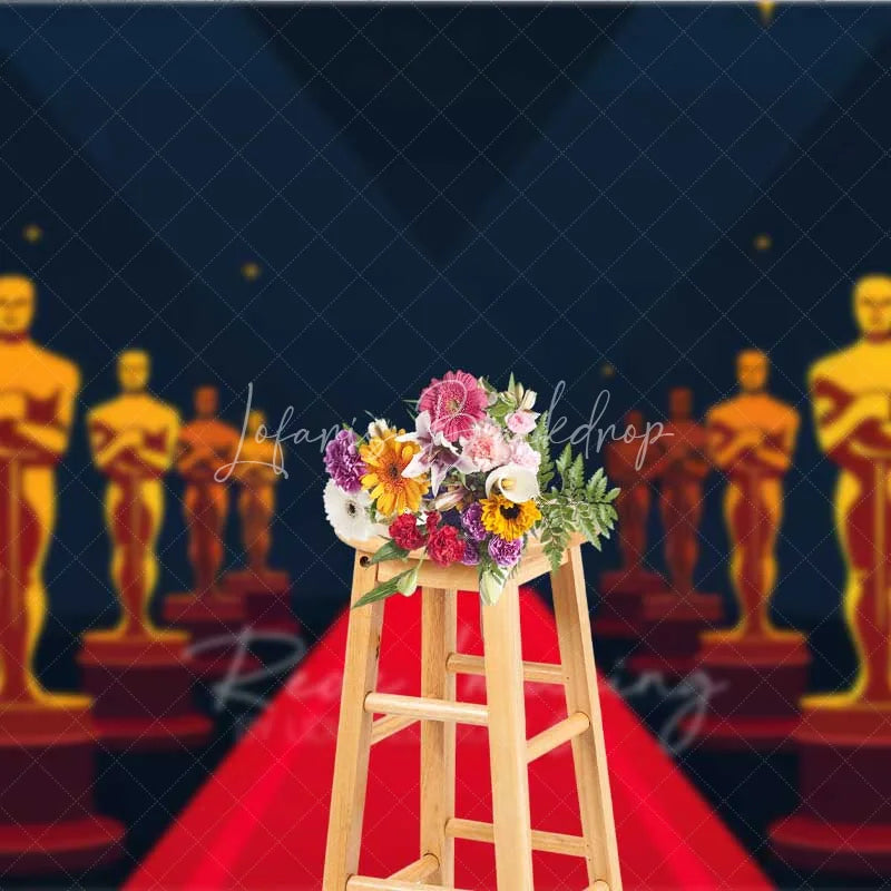 Lofaris Hollywood Movie Night Photography Backdrop Red Carpet Golden Statue Awards Party Decoration VIP Ceremony Photo Background