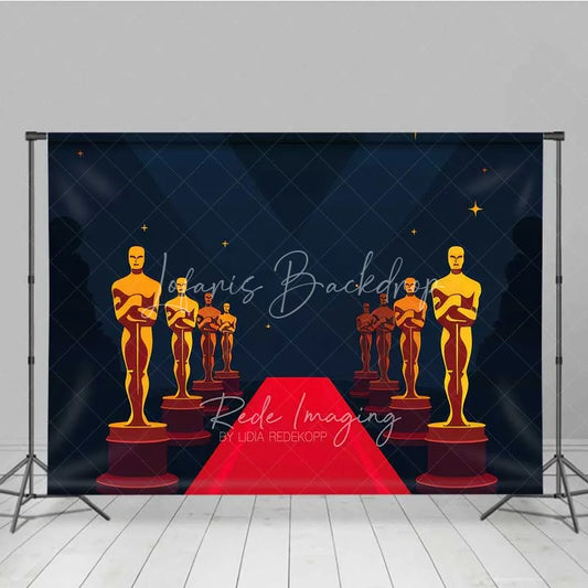 Lofaris Hollywood Movie Night Photography Backdrop Red Carpet Golden Statue Awards Party Decoration VIP Ceremony Photo Background