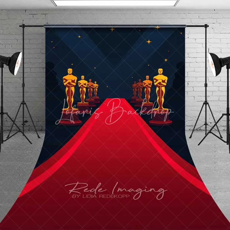 Lofaris Hollywood Movie Night Sweep Photo Backdrop Red Carpet Golden Statue Awards Background VIP Ceremony Floor Prop
