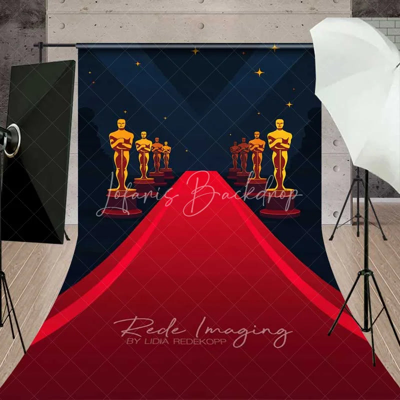 Lofaris Hollywood Movie Night Sweep Photo Backdrop Red Carpet Golden Statue Awards Background VIP Ceremony Floor Prop