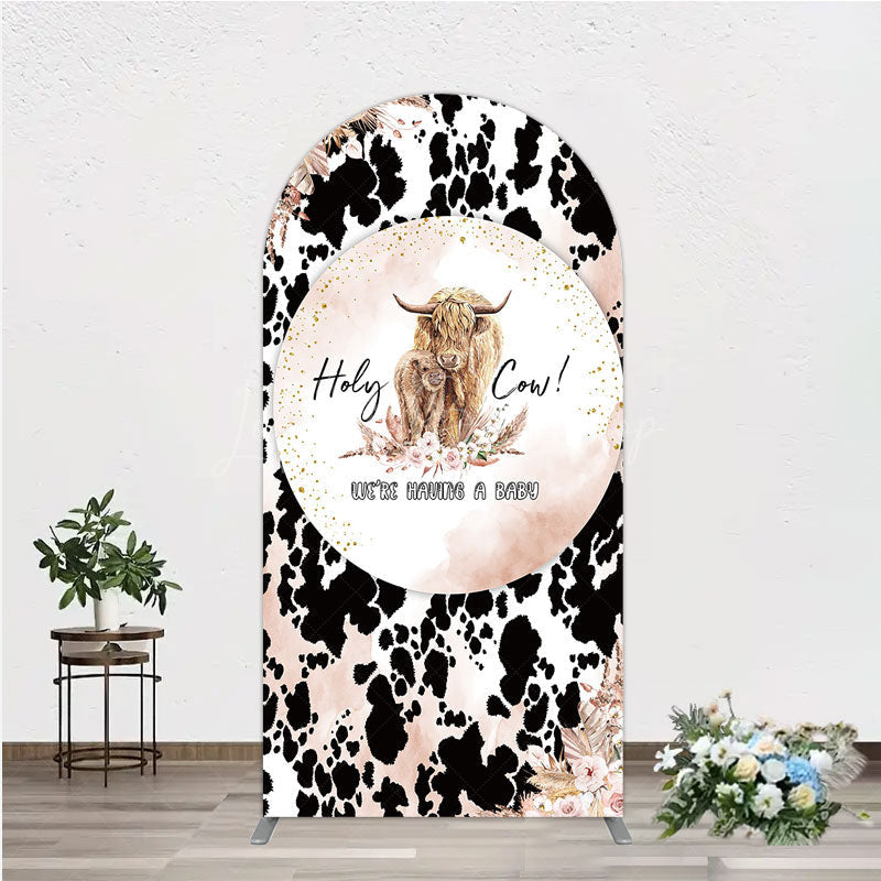 Lofaris Holy Cow We’re Having a Baby Arch Backdrop Boho Highland Theme Pampas Grass Shower Party Decor