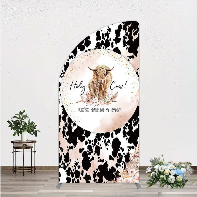 Lofaris Holy Cow We’re Having a Baby Half Moon Arch Backdrop Boho Highland Theme Pampas Grass Shower Party Decor