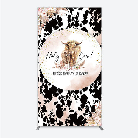 Lofaris Holy Cow We’re Having a Baby Rectangle Backdrop Boho Highland Theme Pampas Grass Shower Party Decor