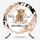Lofaris Holy Cow We’re Having a Baby Round Backdrop Boho Highland Theme Pampas Grass Shower Party Decor