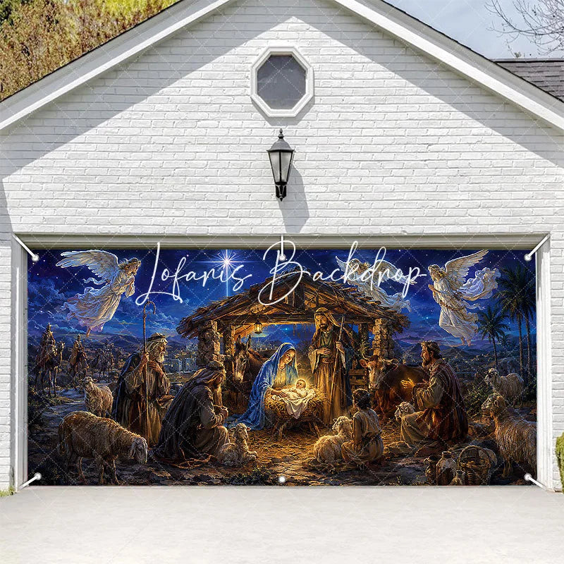 Lofaris Holy Family Nativity Scene Christmas Garage Door Banner with Angels and Wise Men Religious Holiday Decor
