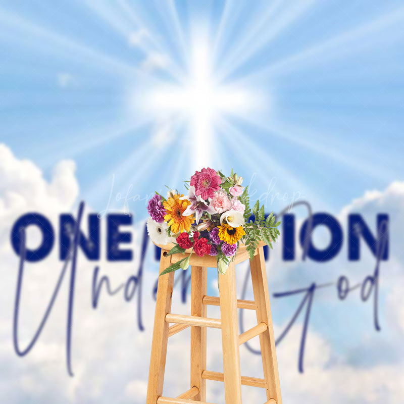 Lofaris Holy Light Blue Sky One Nation Under God Backdrop