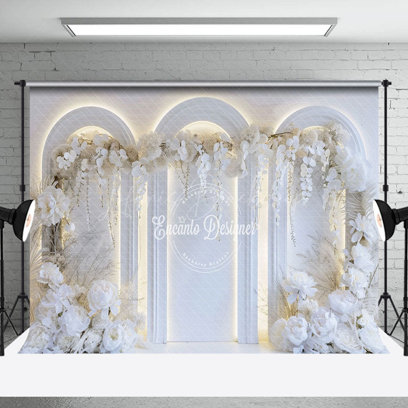 Lofaris Holy White Arch Lighted Wall Floral Wedding Backdrop
