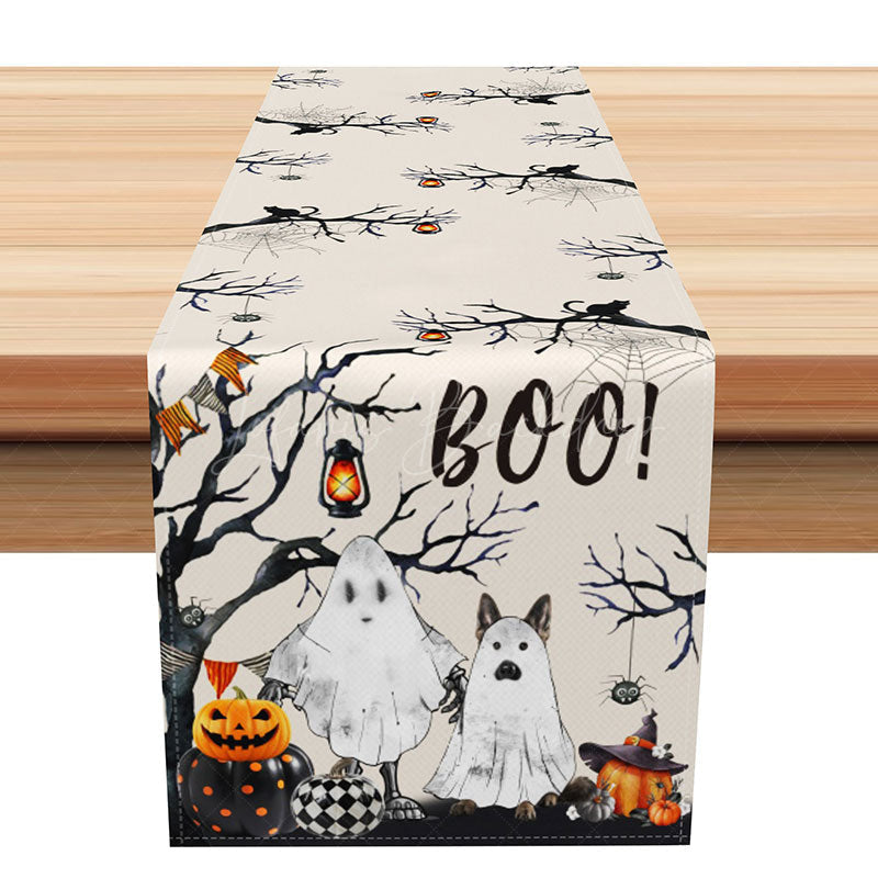 Lofaris Horror Night Halloween Table Runner Spooky Boo with Jack O’ Lantern Scary Haunted House Party Decoration