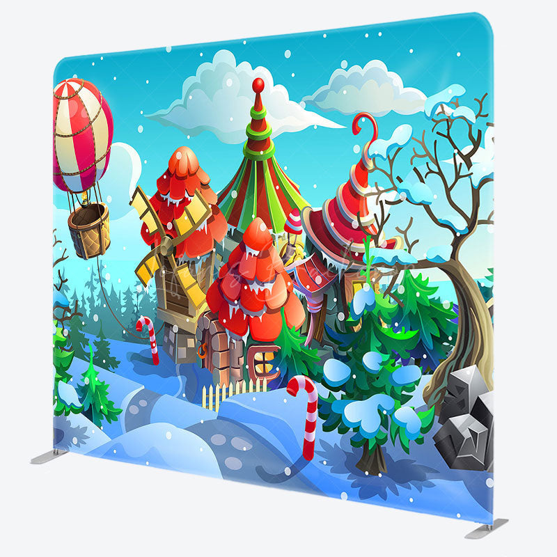 Lofaris Hot Air Balloon Candy Cane Town Double-Sided Backdrop