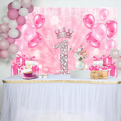 Lofaris Hot Pink Balloon Crown Happy 1st Birthday Backdrop