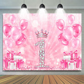 Lofaris Hot Pink Balloon Crown Happy 1st Birthday Backdrop