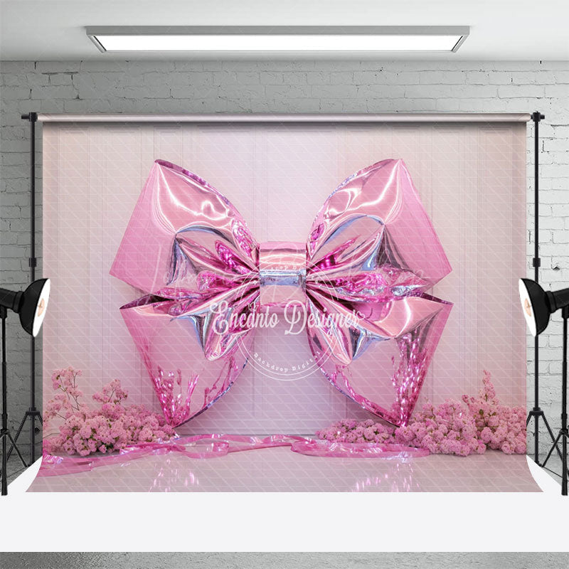 Lofaris Hot Pink Bow Floral Romantic Wedding Photo Backdrop