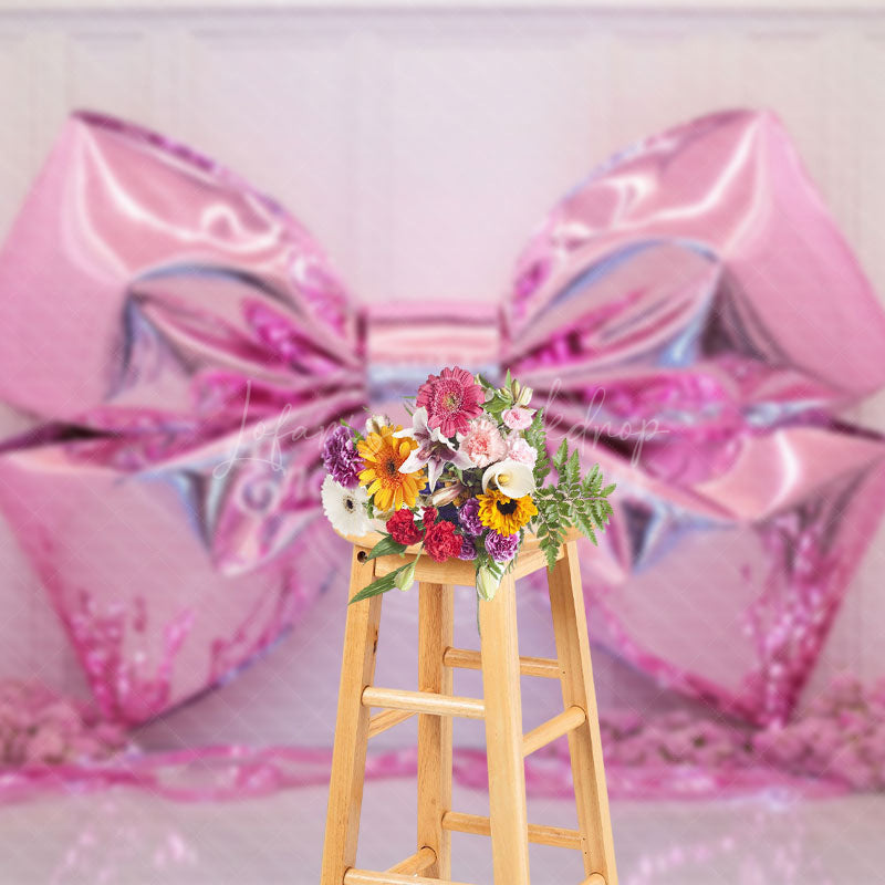 Lofaris Hot Pink Bow Floral Romantic Wedding Photo Backdrop