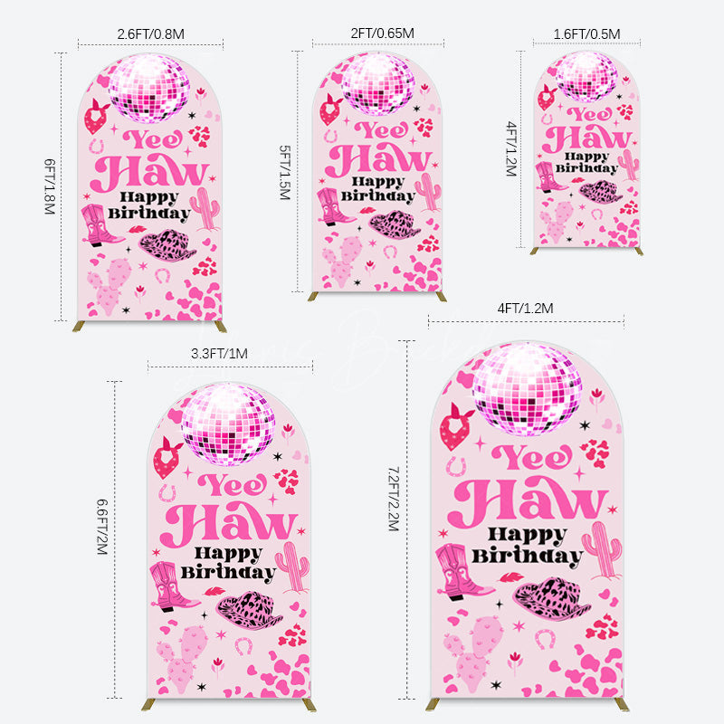 Lofaris Hot Pink Cowgirl Yee Haw Happy Birthday Arch Backdrop